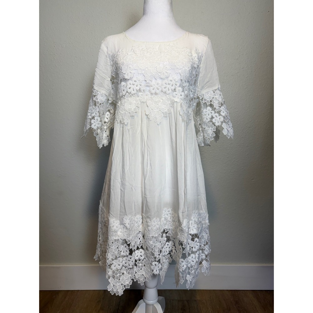 Blush‎ Noir White Lace Crochet Boho Dress Medium